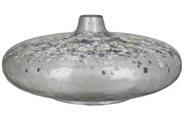 Metalen vaas bolvormig Lavera in grijs metallic, blauw en beige - een stijlvol hoogtepunt voor je huis