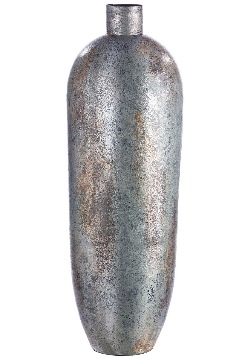 Vielseitige Metall Vase 'Serenity' in Grau Metallic/Blau/Beige, Erhältlich in Zwei Größen, Elegantes Dekorationsstück