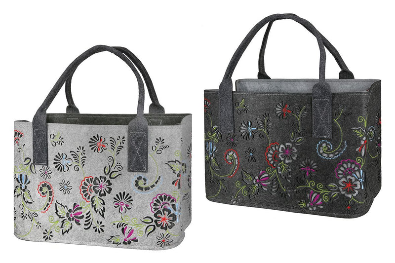 High-quality felt bag with 3D flower pattern - light grey &amp; dark grey - 25x40x26 cm