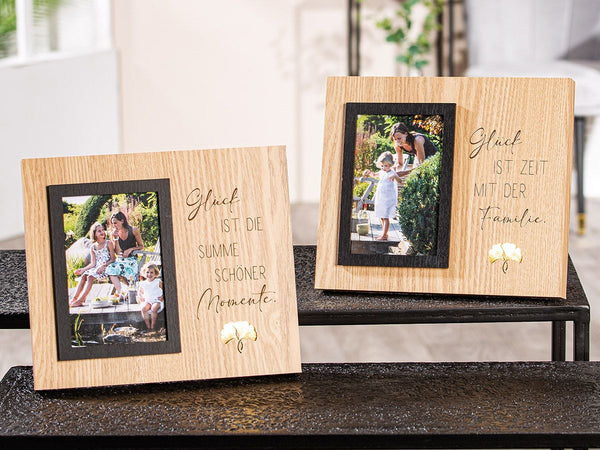 Set of 2 LED photo frames happiness - natural colors, inspirational messages, photo format 10x15 cm