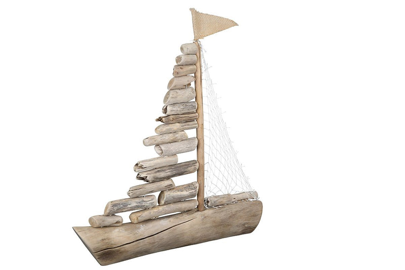 Set of 2 wooden decorative boats, natural look, 40 cm high