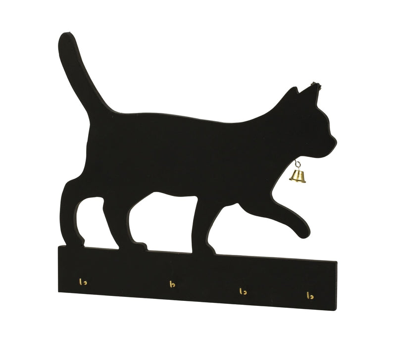 Wall Key Rack Cat Made of Wood Black 28x30 cm