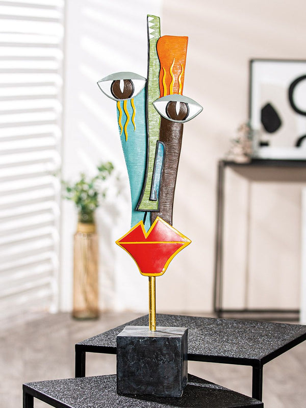 Abstract Delaunay Sculpture on Black Base - Handcrafted Sculpture with Large Lips and Vibrant Colors