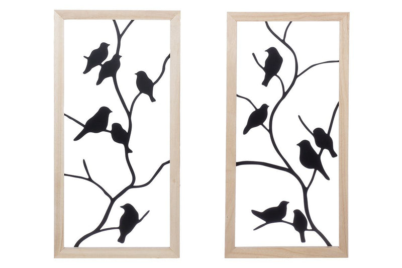 2er-Set Wandrelief 'Aves' – Elegantes Vogelmotiv in Holz und Schwarzem Metall