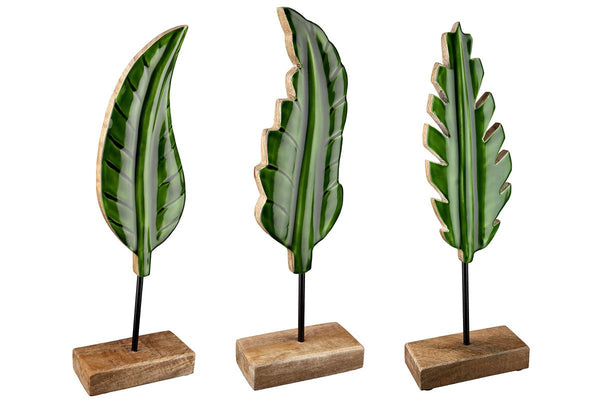 Sculpture stand relief leaf dark green on natural colored base