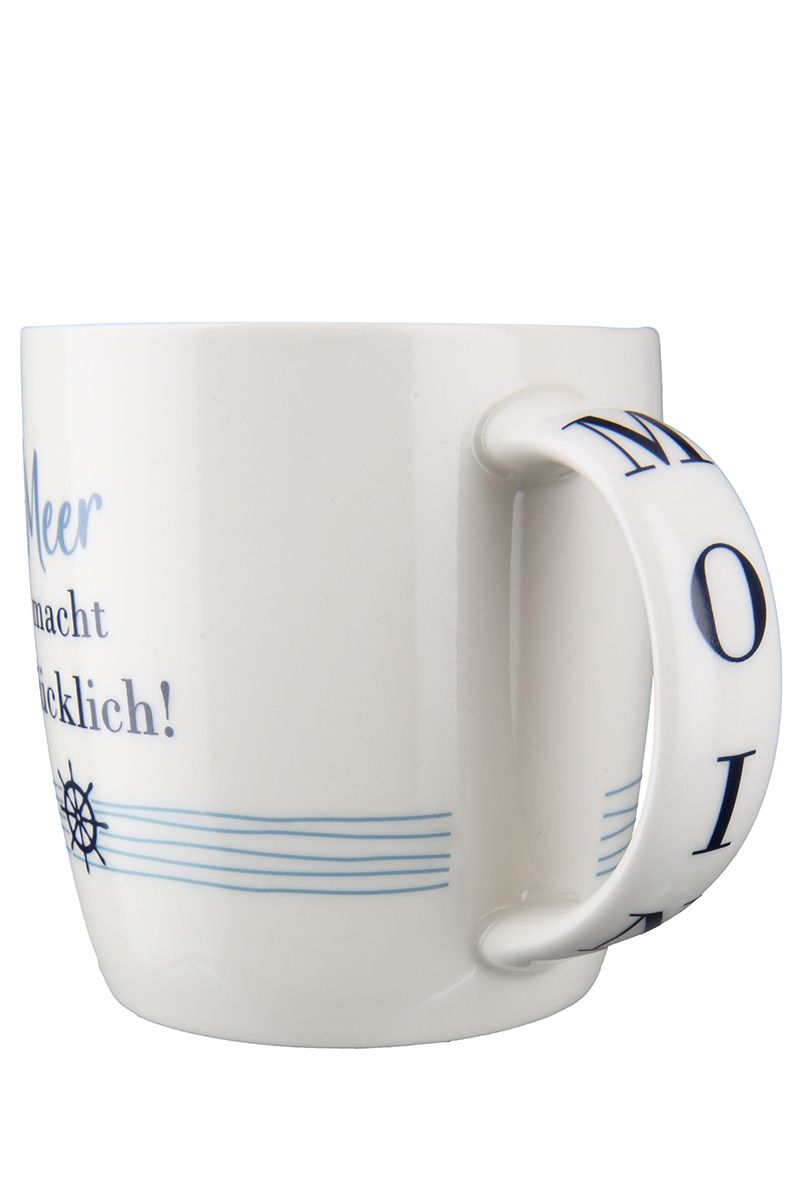 Set of 6 cups 'Wellenglück' - blue/white, bone porcelain, 380 ml