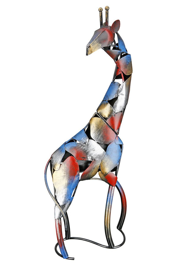 Metalen beeldje Giraffe Melman, grijs/blauw/rood/goud