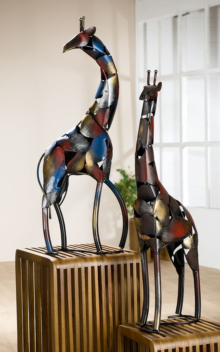 Metallfigur Giraffe Melman Grau/Blau/Rot/Goldfarben 67cm