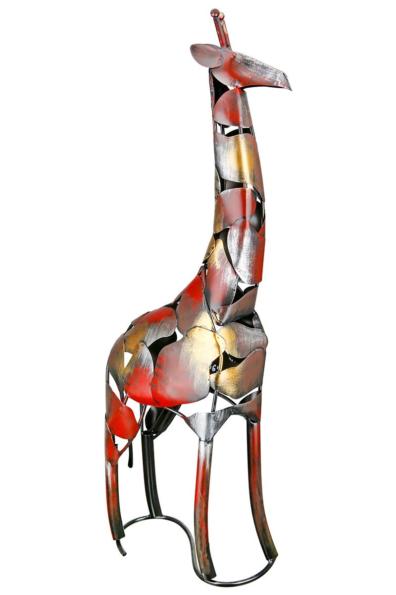 Metalen figuur giraffe Melman grijs/blauw/rood/goud 67cm
