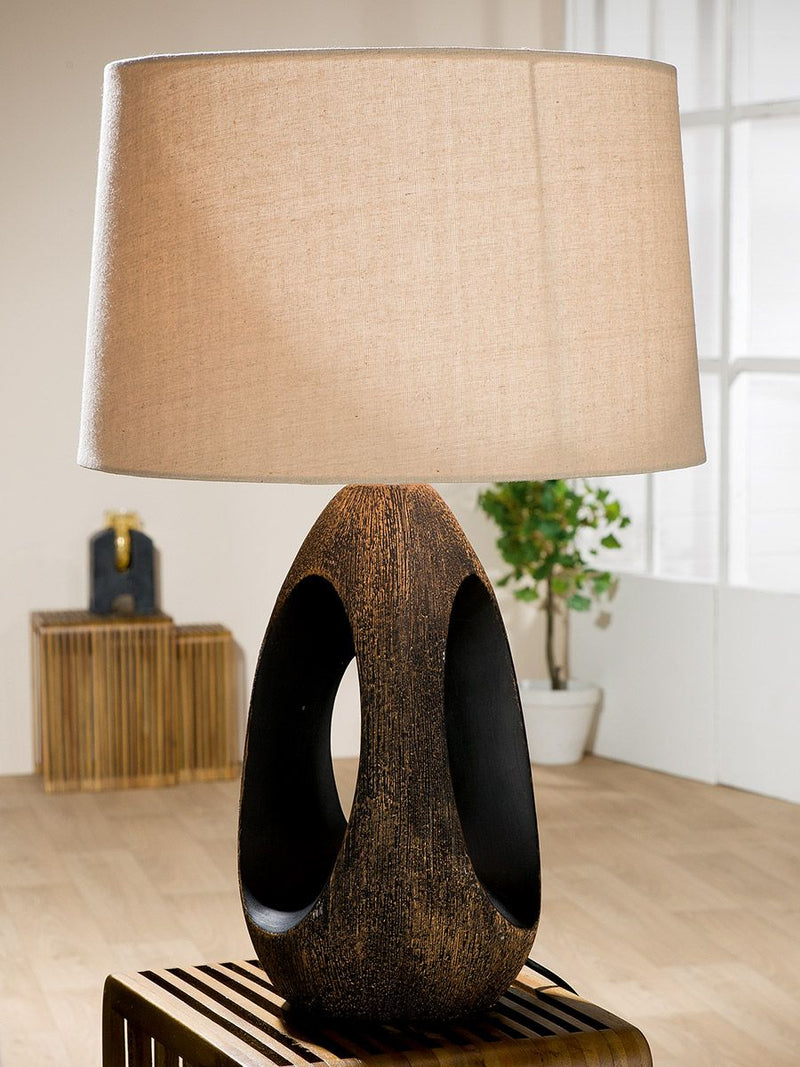 Set of 2 table lamps "Lusaka" - Oval ceramic base in beige and black