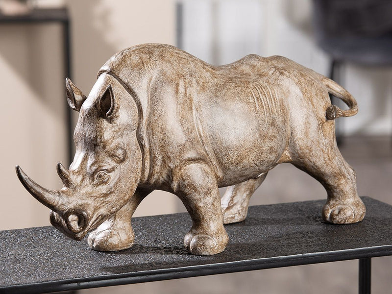 Exquisite rhinoceros figure in brown gray - synthetic resin