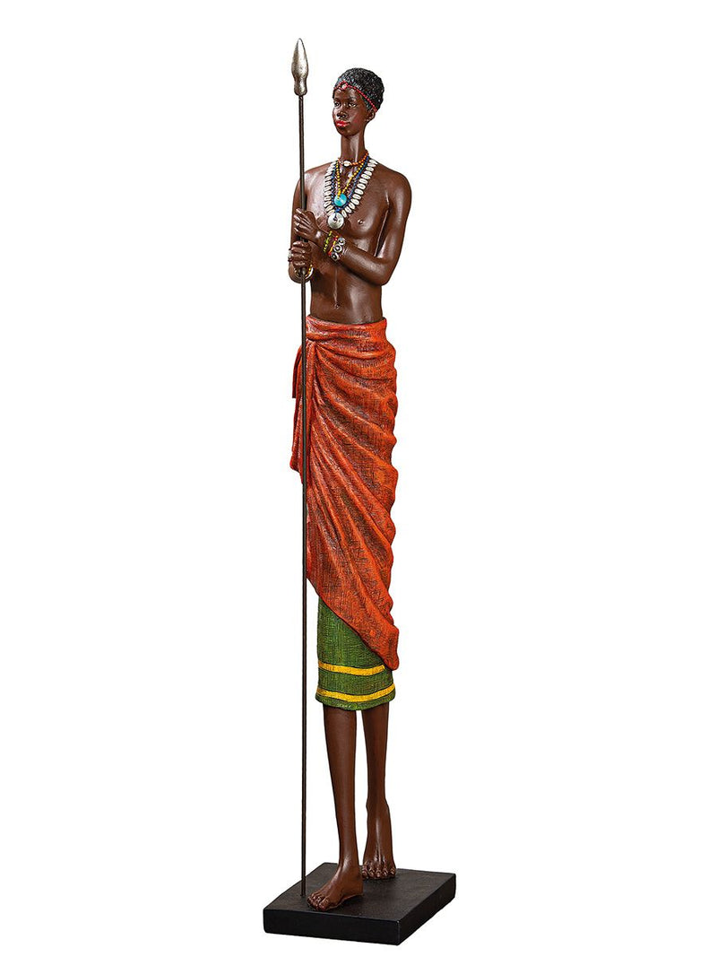 XXL Massai warrior figure with spear on black base - decoration gift height 82.5 cm
