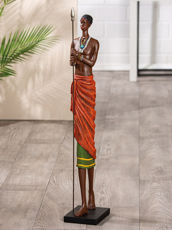 XXL Masai krijgerfiguur met speer op zwarte voet - decoratie geschenkhoogte 82,5 cm