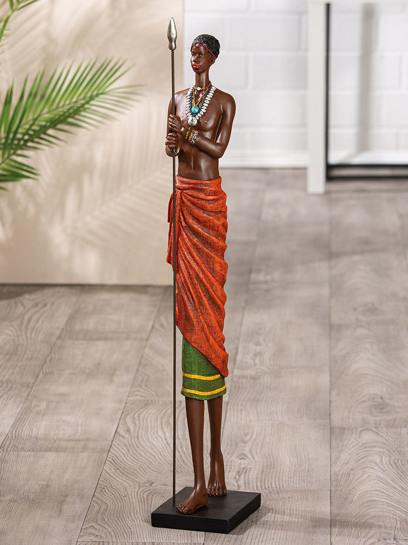 XXL Massai warrior figure with spear on black base - decoration gift height 82.5 cm