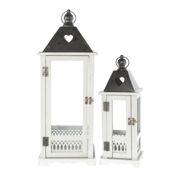 Wooden lantern set with metal roof, 14.5 x 39 cm/21 x 55 cm, grey - Stylish wooden lanterns for cosy evenings