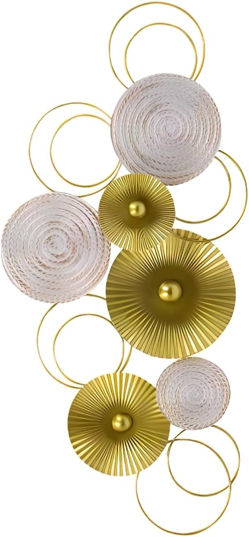 3D wanddecoratie Sixo Gold Edition cirkels metalen afbeelding 83x38 cm goud crèmewit