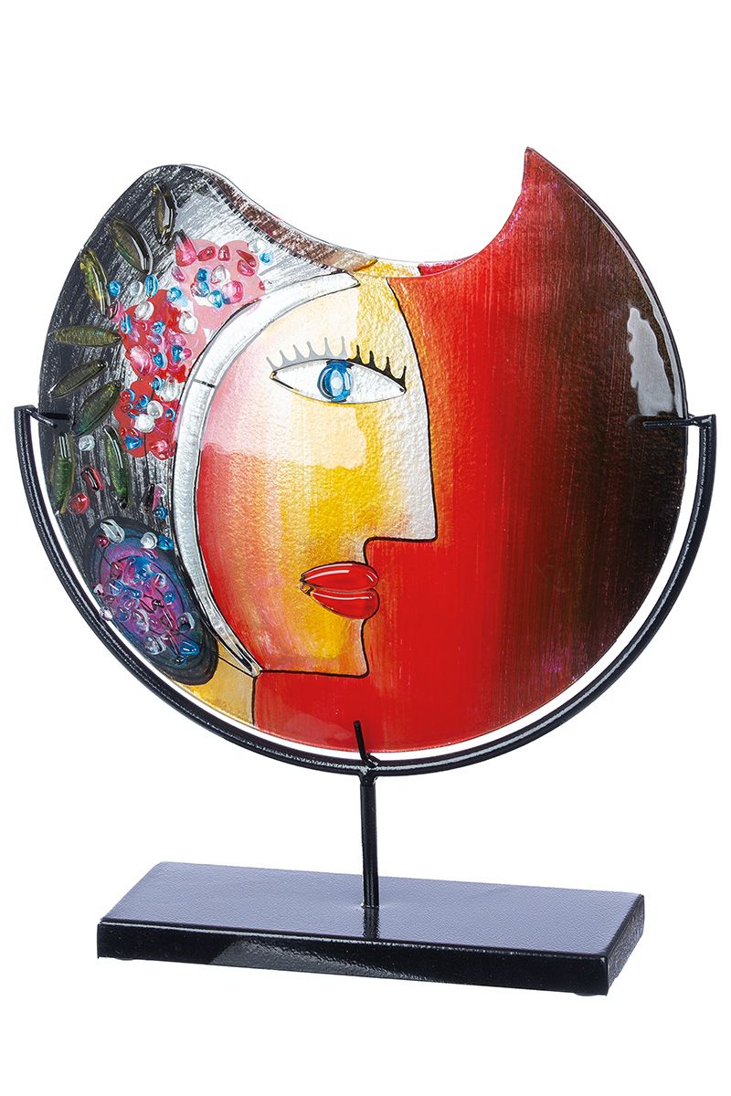 Cloe Gesichtsvase aus Glas und Metall, Handbemalt, 11x35x38cm cm, Mehrfarbig