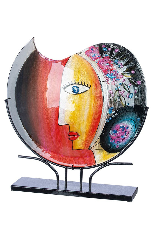 Cloe Gesichtsvase aus Glas und Metall, Handbemalt, 45x11x48 cm, Mehrfarbig