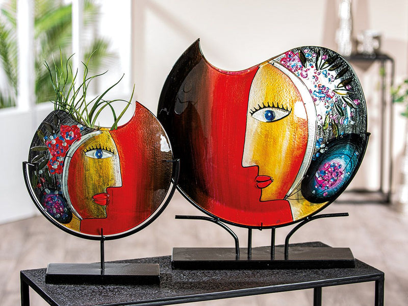 Cloe Gesichtsvase aus Glas und Metall, Handbemalt, 45x11x48 cm, Mehrfarbig
