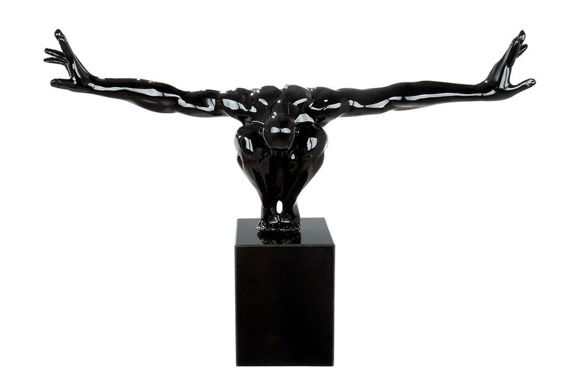 Eindrucksvolle Skulptur "Cliffhanger" in Schwarz aus Kunstharz und Marmor
