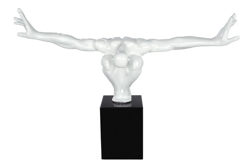 Impressive sculpture "Cliffhanger" in white black made of synthetic resin and marble