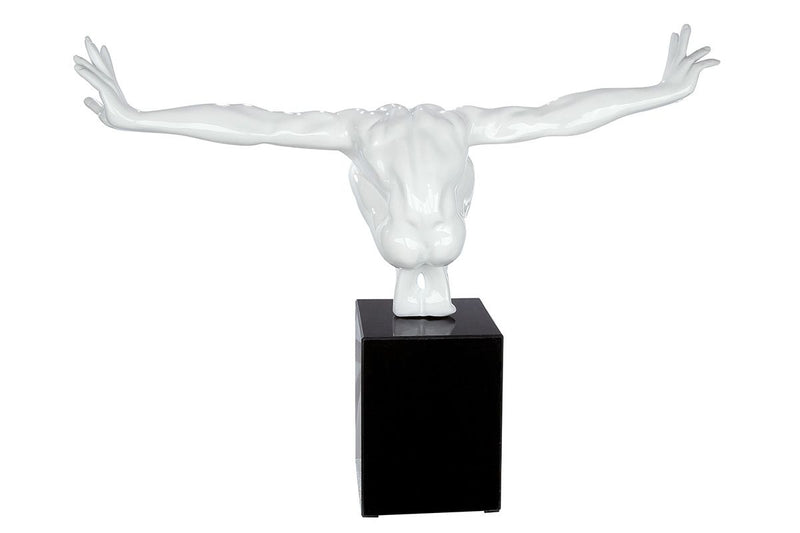 Impressive sculpture "Cliffhanger" in white black made of synthetic resin and marble