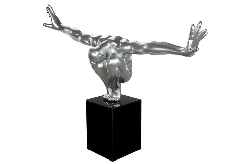 Impressive sculpture "Cliffhanger" in silver black made of synthetic resin and marble