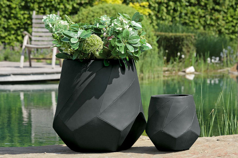 Fondo 2er Set Pflanzgefäße Schwarz Fiberglas Modern Outdoor