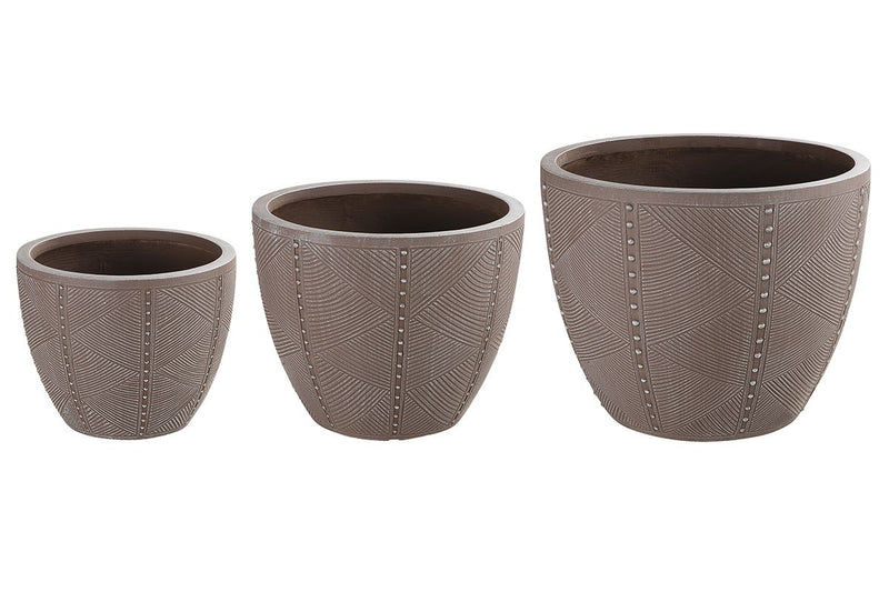 Fiberglass plant pot Boccola set of 3 - stylish garden magic in brown for outdoor use