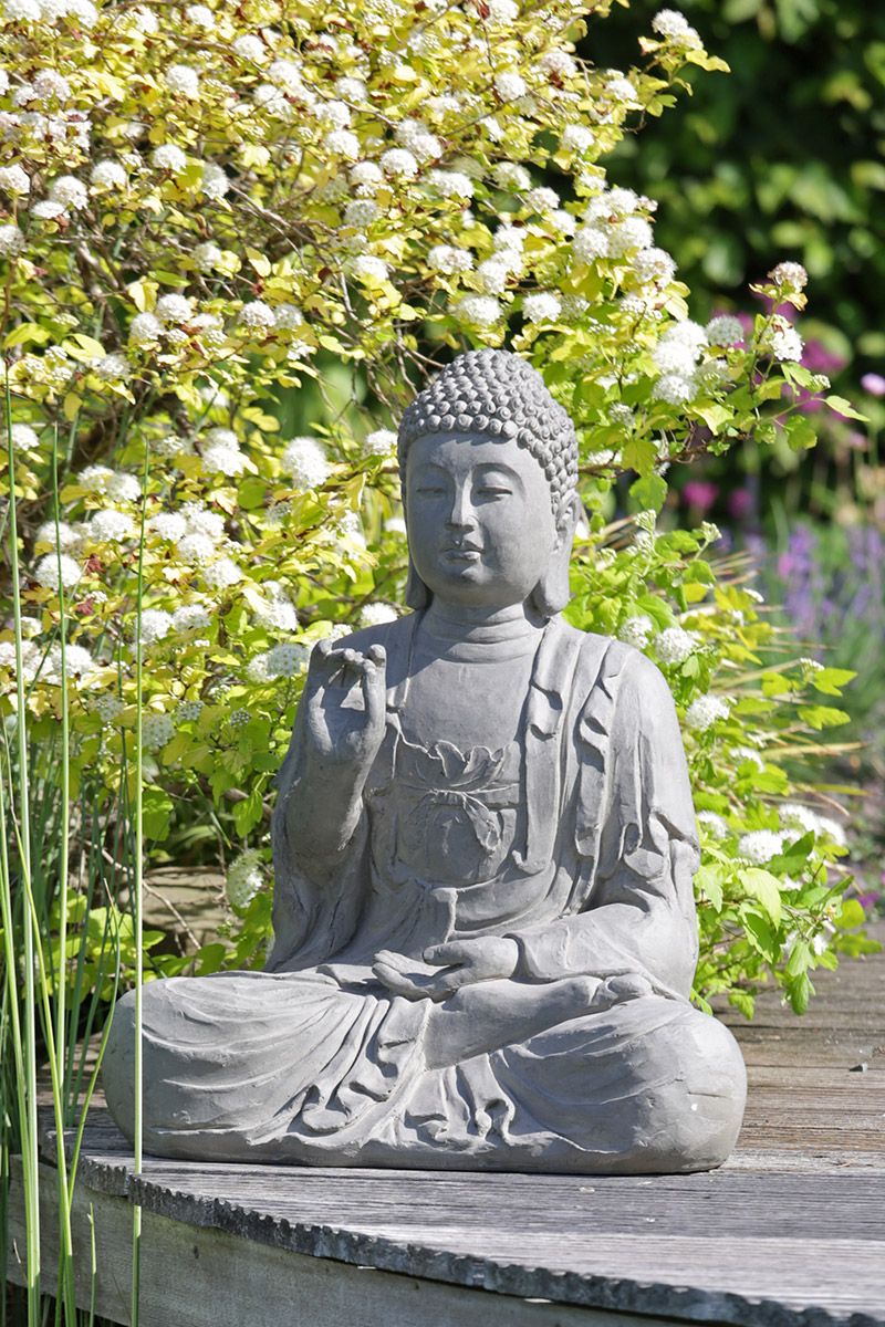 Boeddha zittend lotus grijs hoogte 60,5cm voor buitengebruik