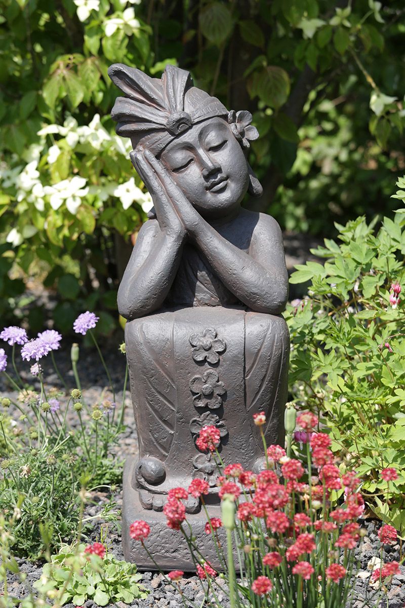 Buddha garden statue 'Calma' in dark brown for outdoor use