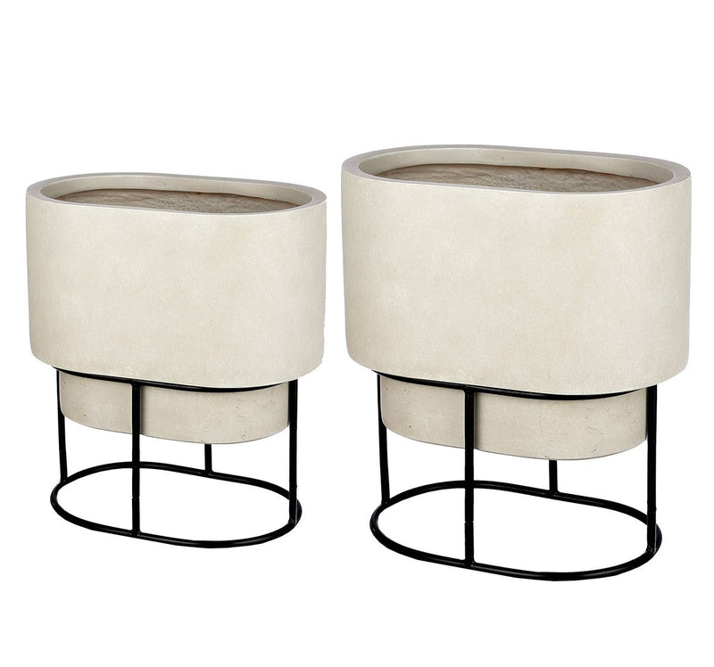 Fiberglass Magnesia set of 2 plant pots - stylish elegance for your garden