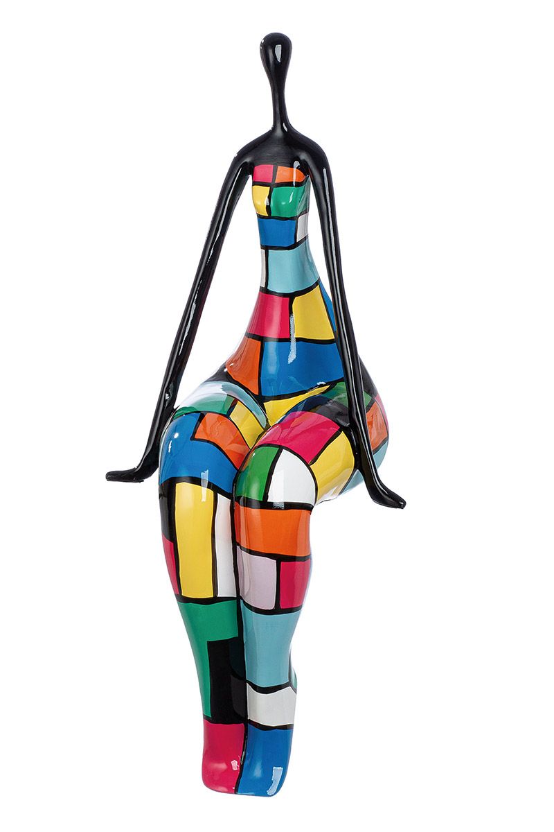 Colorful elegance: 'Lady' edge seater sculpture made of hand-painted synthetic resin 74cm