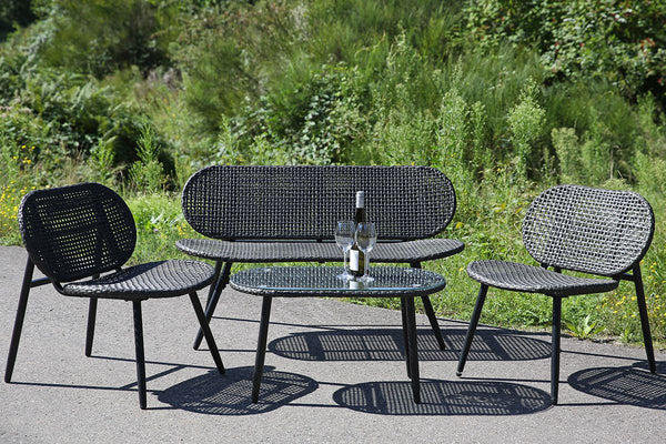 4-piece lounge set "Cannobio" made of metal and polyrattan in anthracite with glass top - modern design for garden and terrace