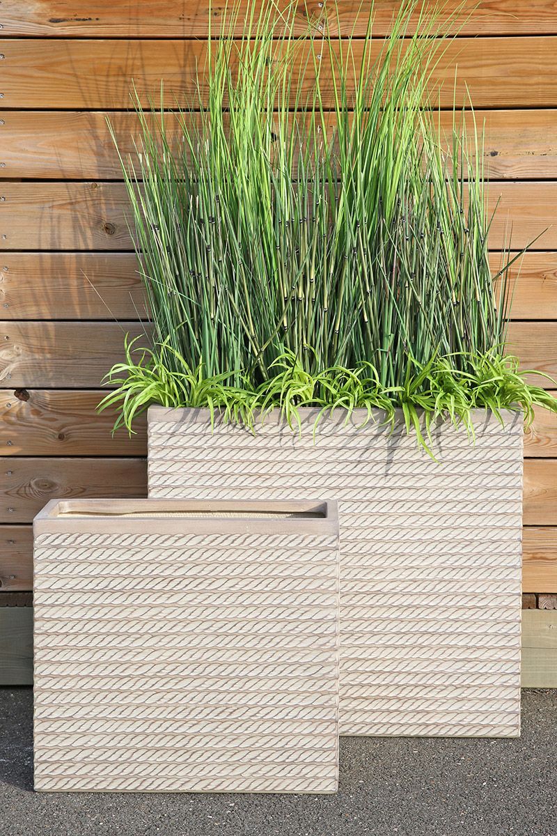 Set of 2 fibreglass planters 'Tavira' – brown, rectangular