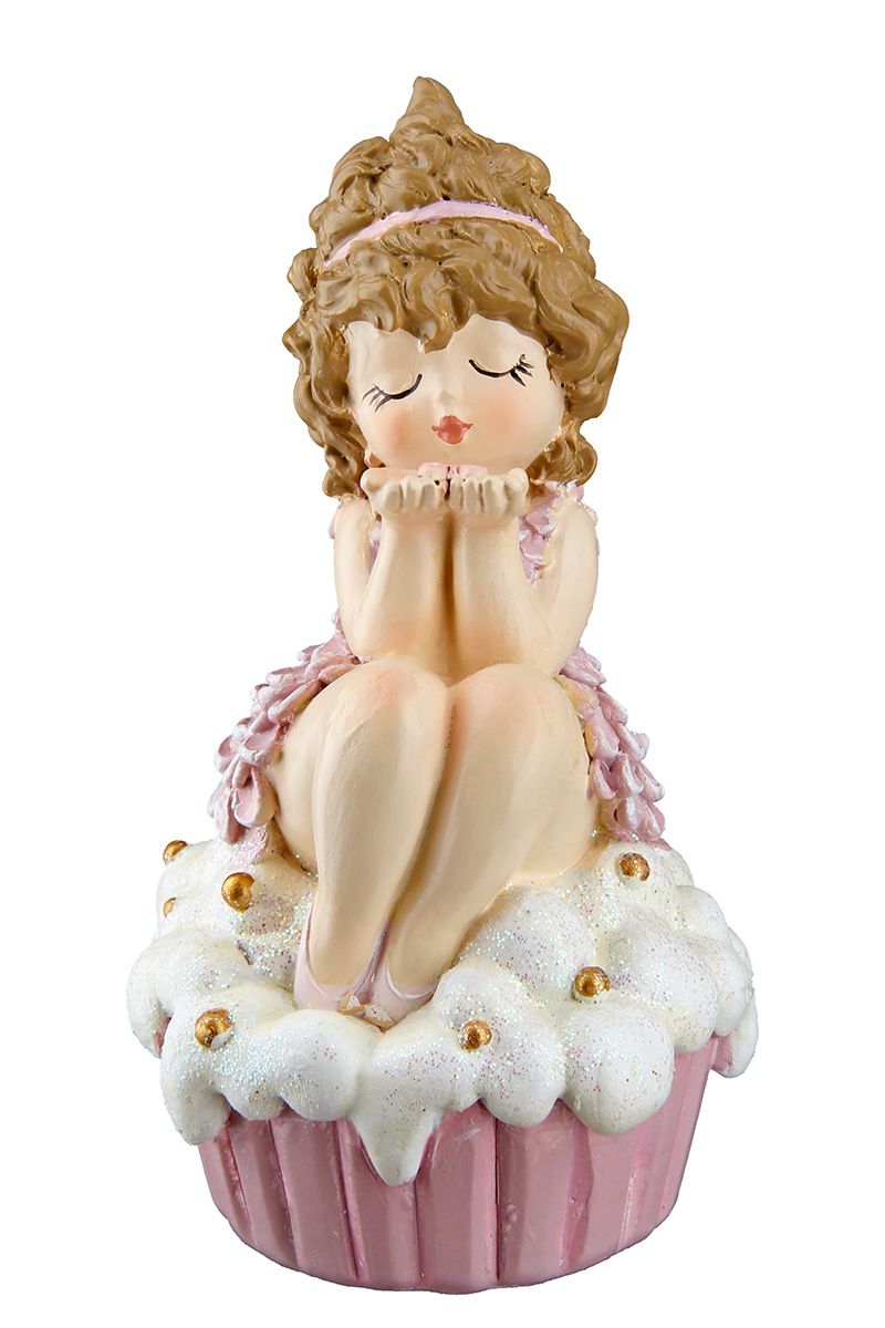 6er Set Kuchen Lady Cupcake Sitzend - Charmante Figuren in Pink und Weiß