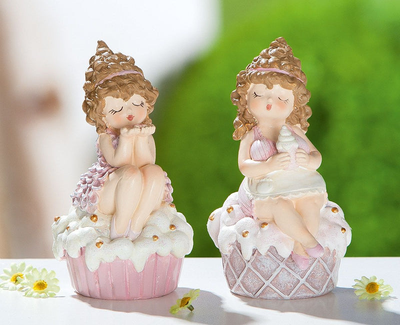 Set van 6 Cake Lady Cupcake Sitting - Charmante figuren in roze en wit