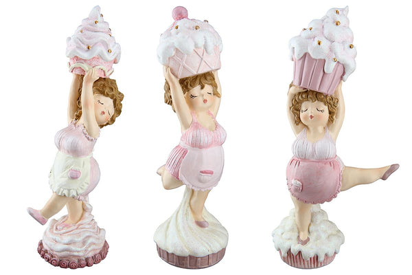 Set van 6 Cake Lady Cupcake Standing - Schattige figuren in roze en wit