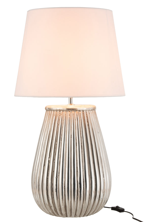 Elegante Tischlampe "Line XXL" aus Keramik: Silberner Lampenfuß & Weißer Schirm – Exquisites & Modernes Design