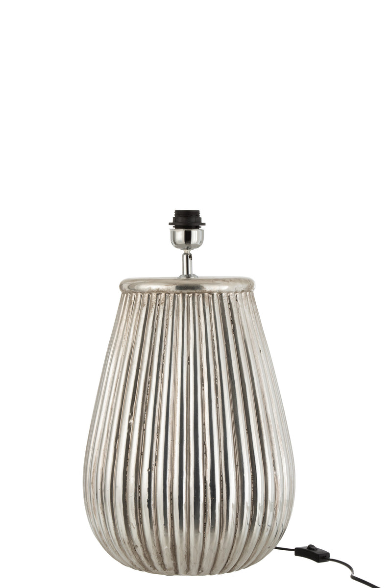 Elegante Tischlampe "Line XXL" aus Keramik: Silberner Lampenfuß & Weißer Schirm – Exquisites & Modernes Design
