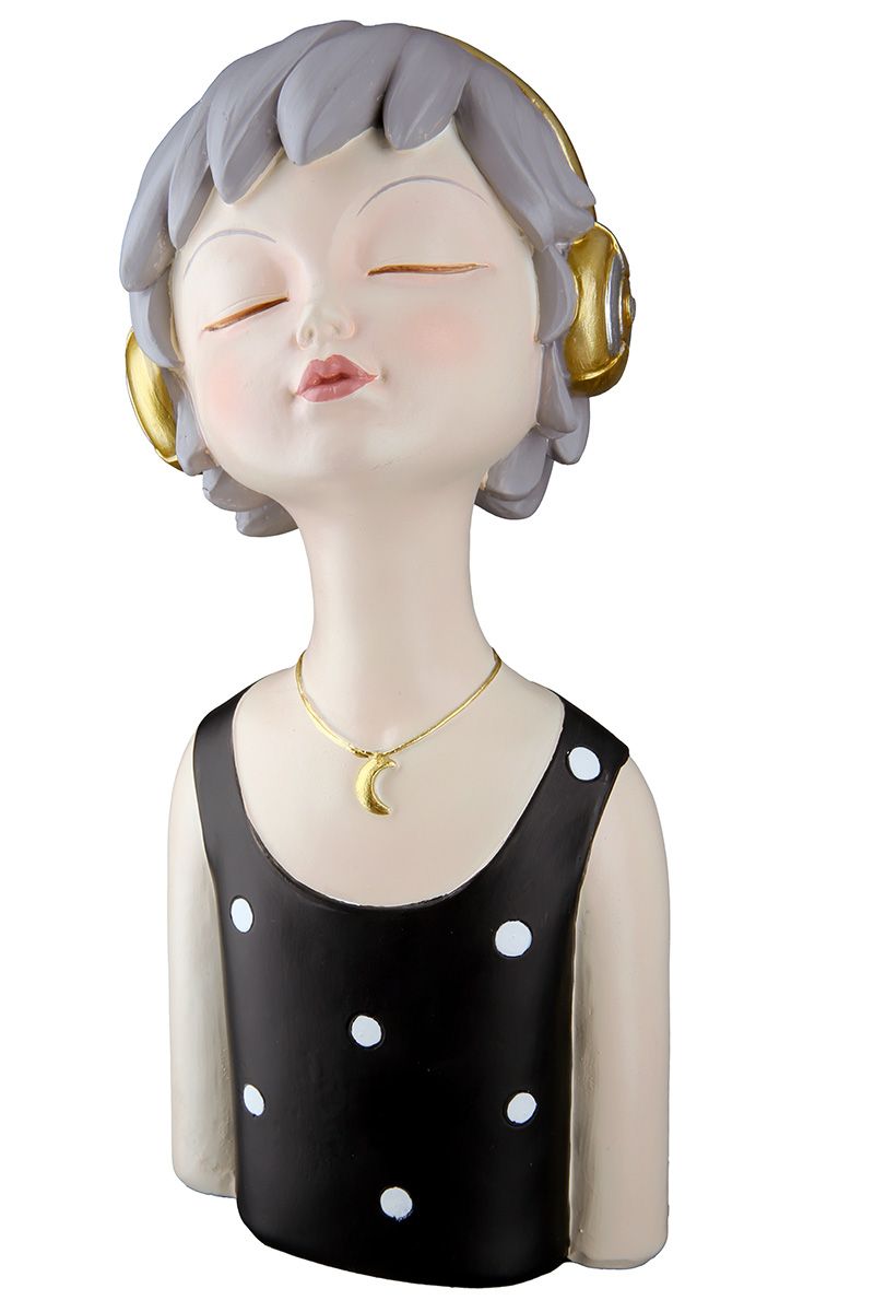Set van 2 figuurdames met hoed-koptelefoon Ella - stijlvolle weergave in zwart/grijs/gouden kleuren