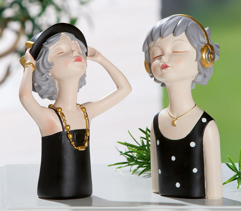 Set of 2 figure lady with hat headphones Ella - stylish representation in black/grey/gold colours