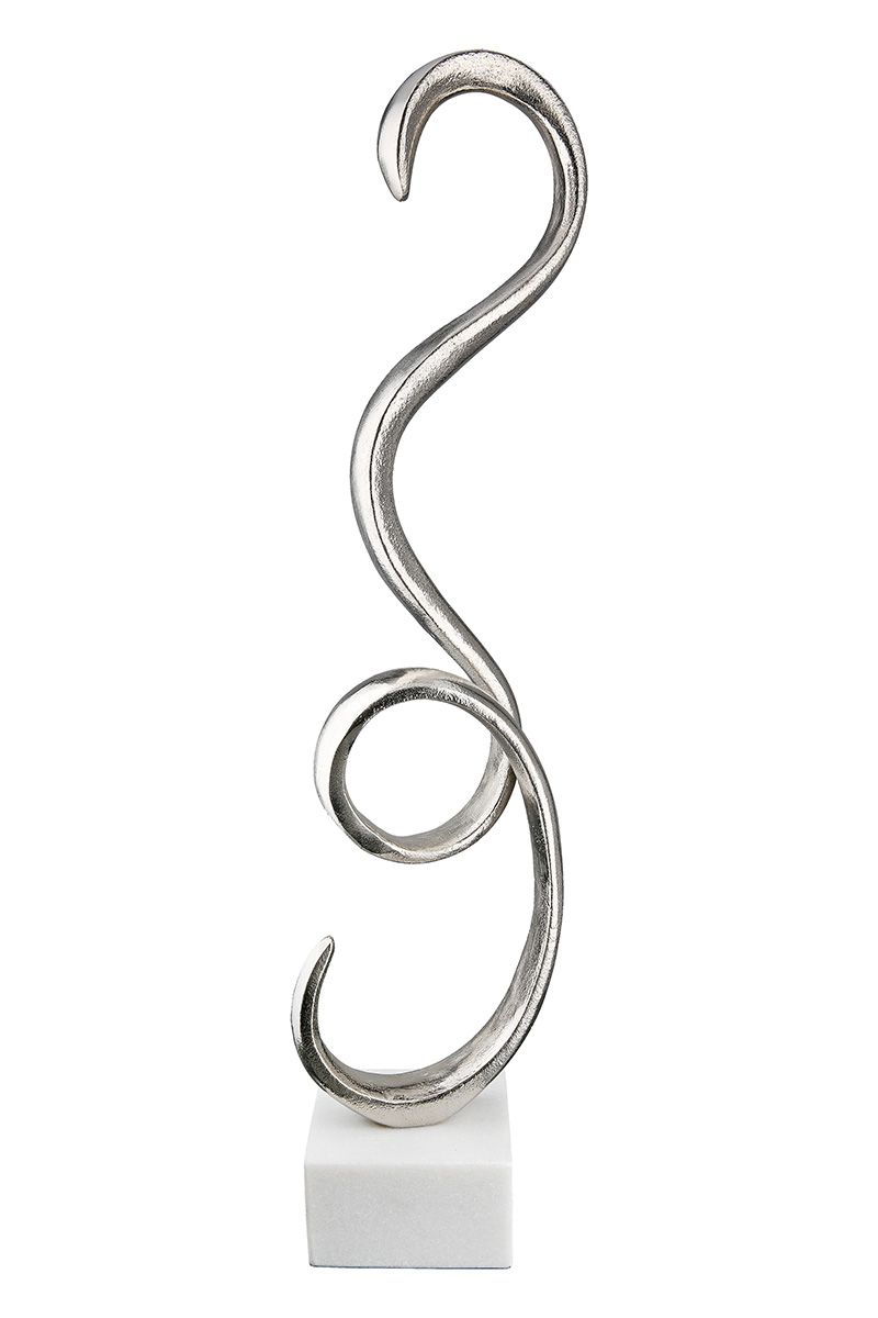 Aluminium Skulptur "Spiral" auf Marmorsockel in Silber
