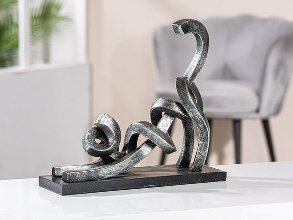 Sculptuur 'Stretching' - Elegantie in zilver op een antieke zwarte voet