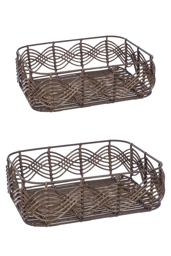 Rectangular basket set 'Rotin' made of polyrattan in brown, 2 sizes
