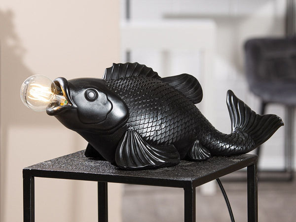 Table lamp "Koi" – synthetic resin in white or black with fish design