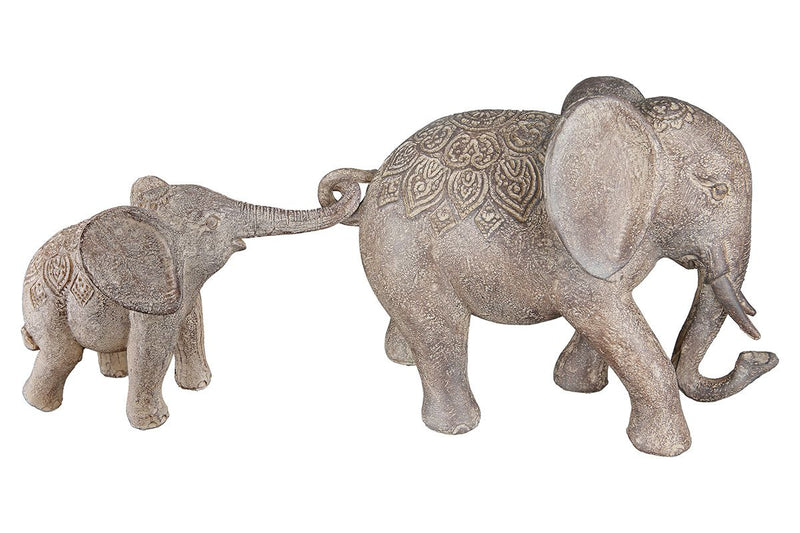 Set of 2 'Mweya' resin elephant and baby elephant - warm representation of mother's love
