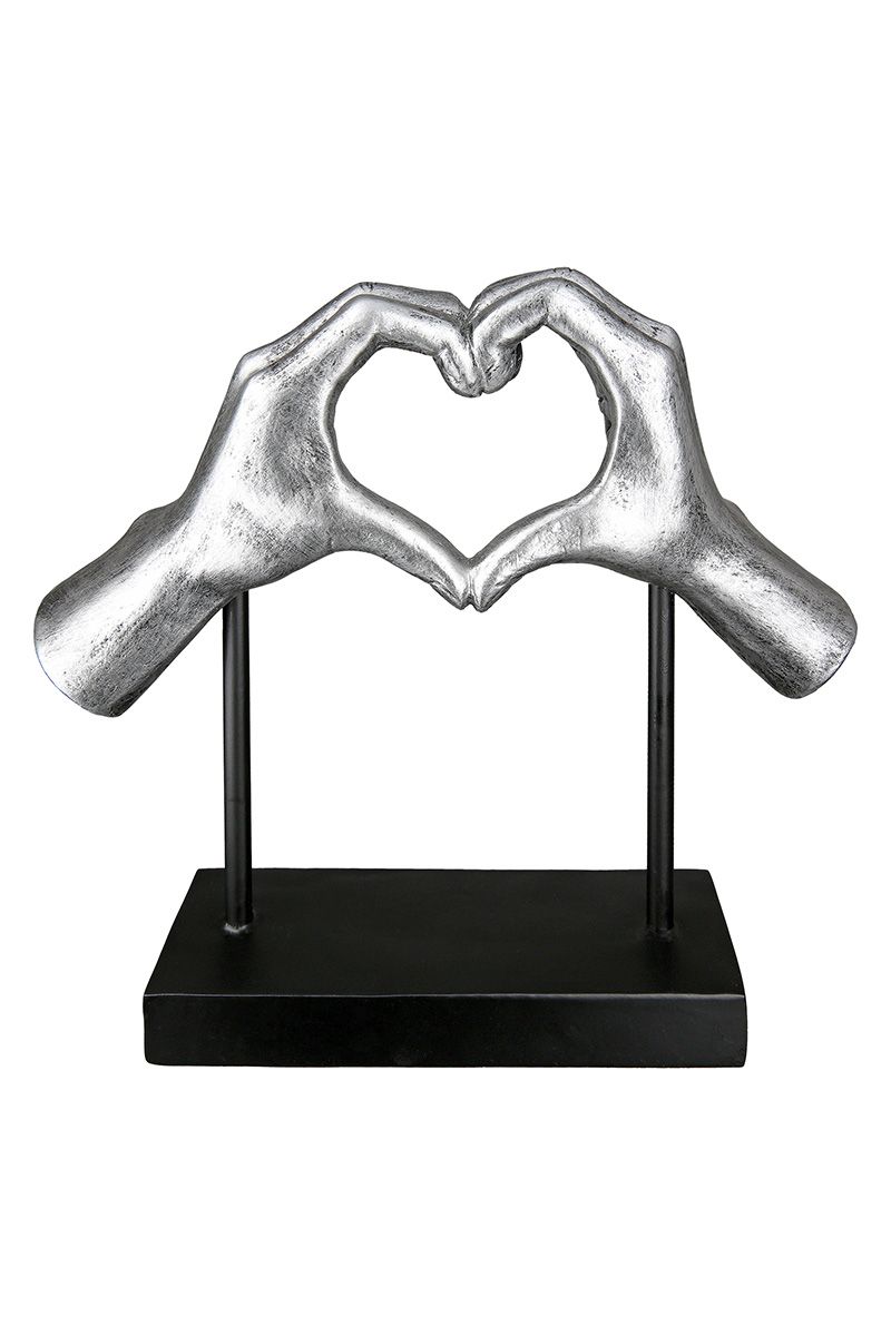 Silver-colored sculpture "Amour" heart with hands motif