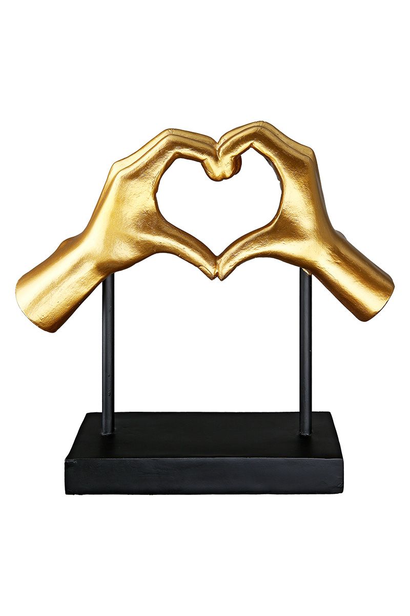 Goldfarbene Skulptur "Amour" Herz mit Händemotiv