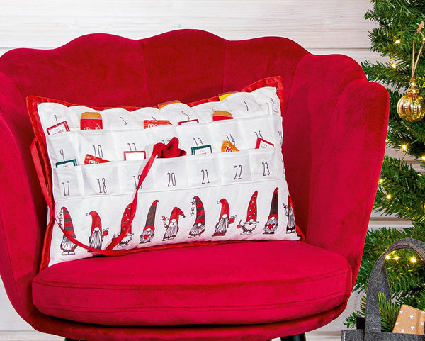 Bärti Advent Calendar Cushion, Elf Motif, 30x50 cm, White and Red